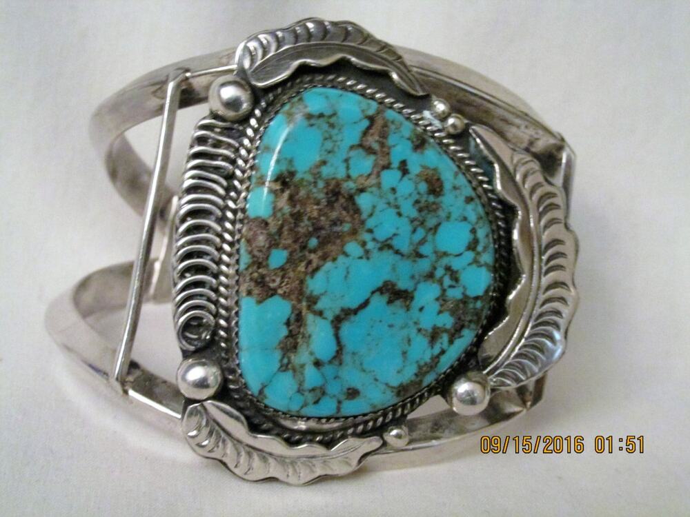 Vintage Turquoise 925 Sterling Silver Cuff Bracelet Southwestern Navajo Style